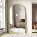 Specchio da Terra Ad Arco Dorato a Tutta Altezza, Cornice in Alluminio, Utilizzo per Più Persone, 170 cm × 99 cm
