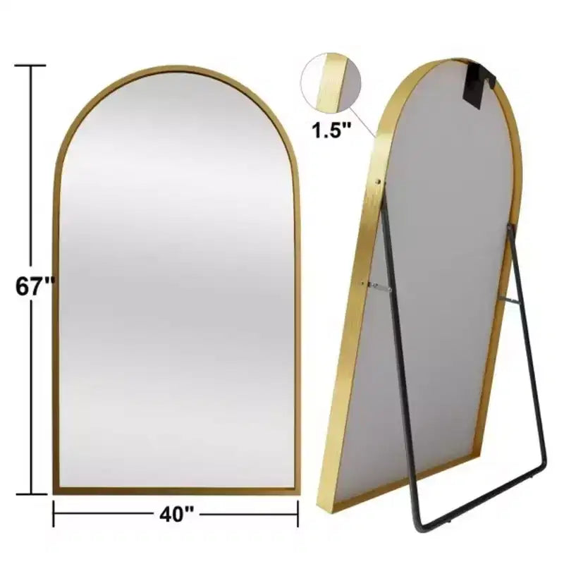 Specchio da Terra Ad Arco Dorato a Tutta Altezza, Cornice in Alluminio, Utilizzo per Più Persone, 170 cm × 99 cm
