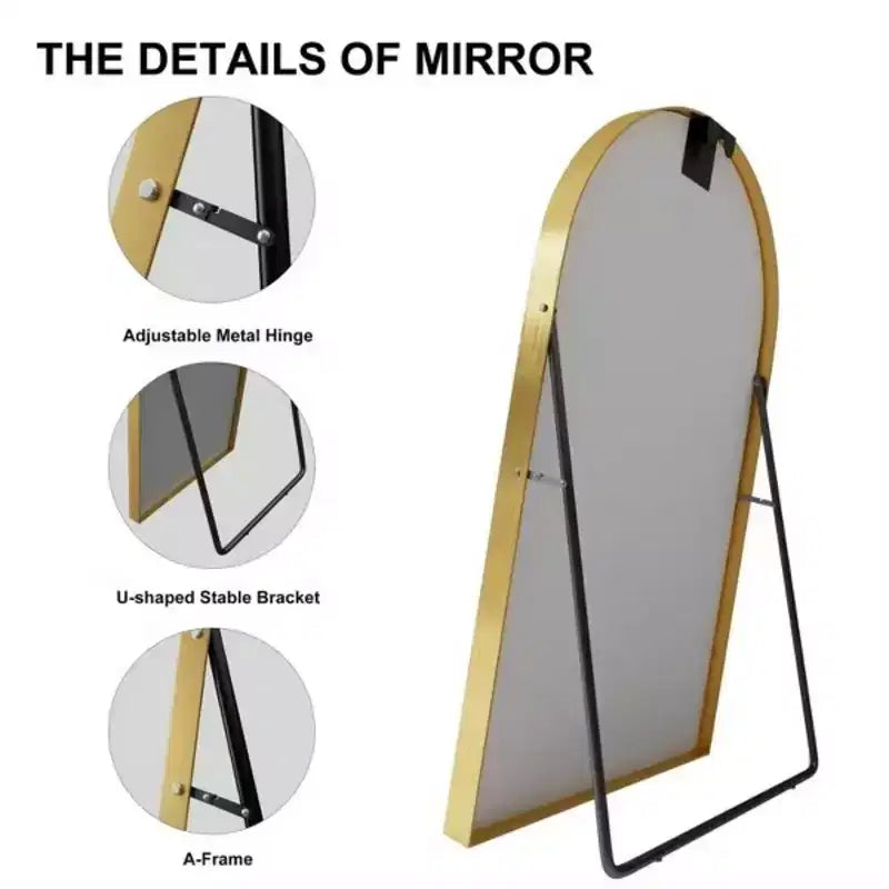 Specchio da Terra Ad Arco Dorato a Tutta Altezza, Cornice in Alluminio, Utilizzo per Più Persone, 170 cm × 99 cm