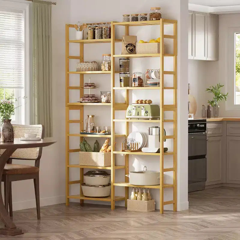 Libreria in bambù a 12 ripiani, nei colori nero/naturale/bianco, montaggio per una persona
