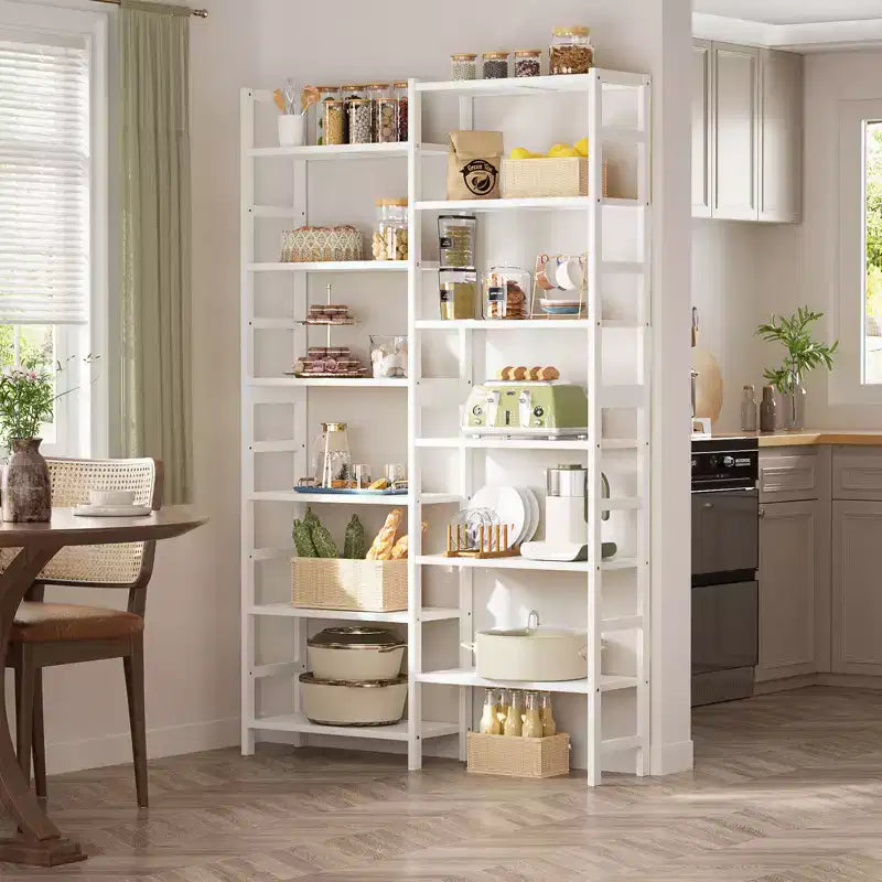 Libreria in bambù a 12 ripiani, nei colori nero/naturale/bianco, montaggio per una persona