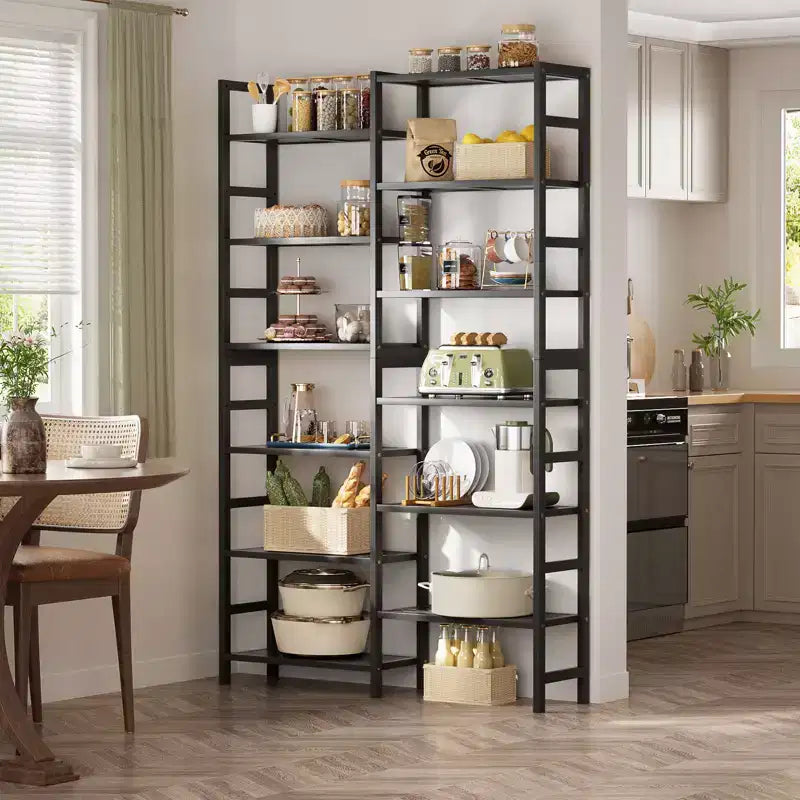 Libreria in bambù a 12 ripiani, nei colori nero/naturale/bianco, montaggio per una persona
