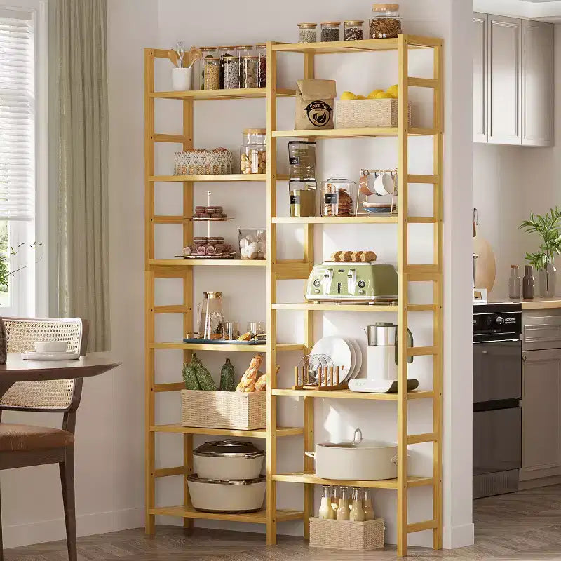Libreria in bambù a 12 ripiani, nei colori nero/naturale/bianco, montaggio per una persona