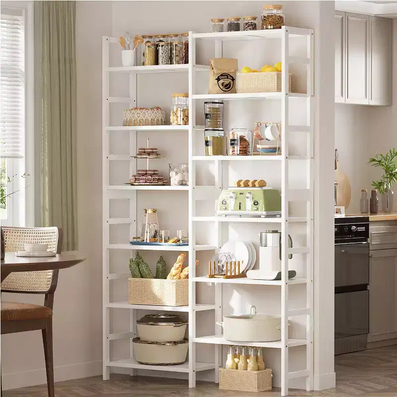 Libreria in bambù a 12 ripiani, nei colori nero/naturale/bianco, montaggio per una persona