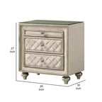 Comodino singolo in velluto beige con motivo geometrico, 2 cassetti e vassoio estraibile