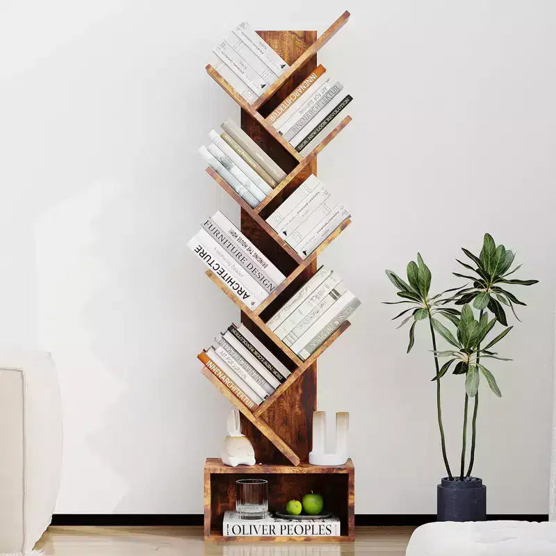 Libreria a forma di albero a 8 livelli marrone – Scaffale angolare aperto per 1 persona