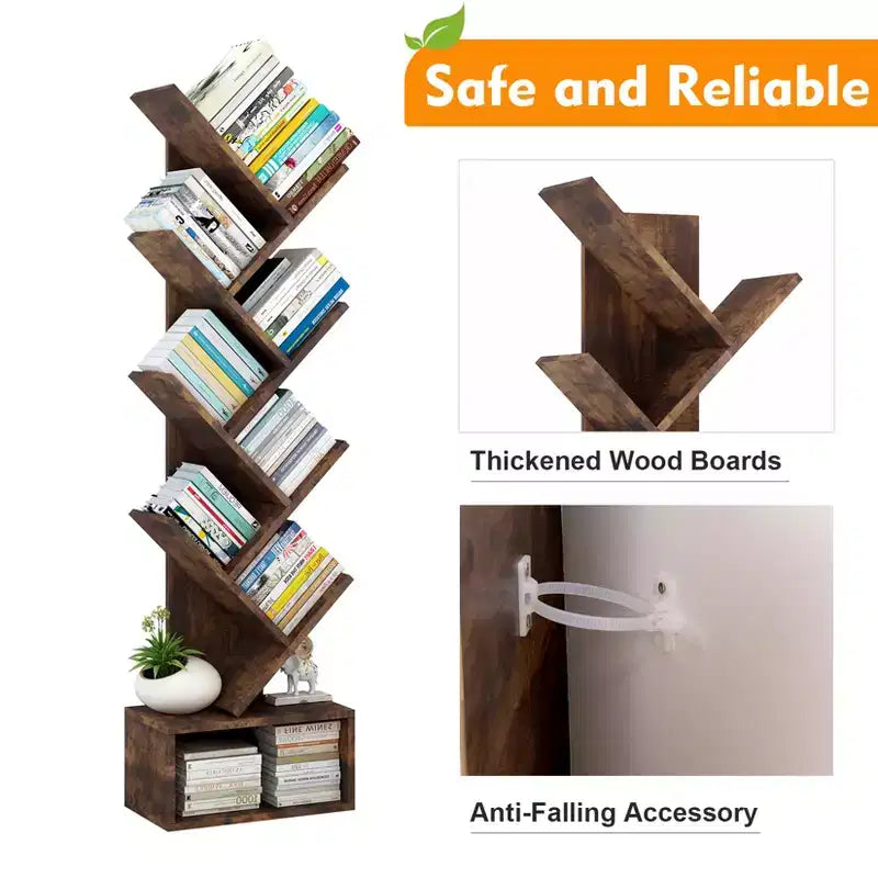 Libreria a forma di albero a 8 livelli marrone – Scaffale angolare aperto per 1 persona