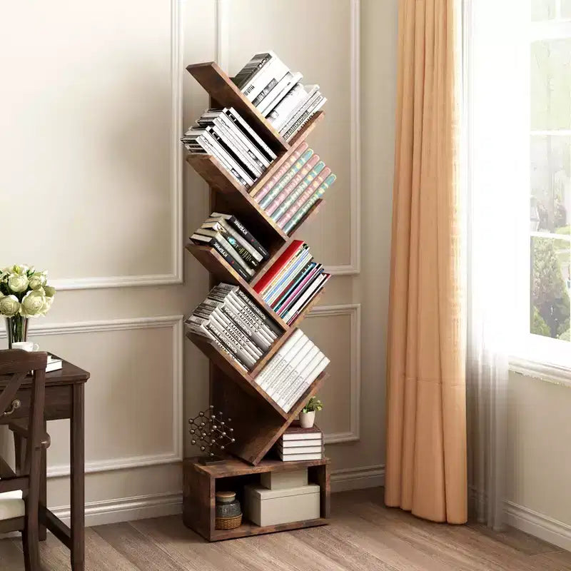 Libreria a forma di albero a 8 livelli marrone – Scaffale angolare aperto per 1 persona
