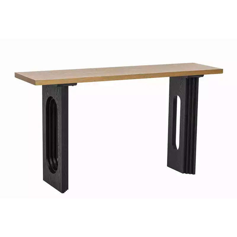 Consolle rettangolare nera/naturale con gambe tonde cave