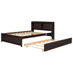 Letto a piattaforma matrimoniale in legno naturale con testiera contenitore e letto estraibile, 2 posti letto