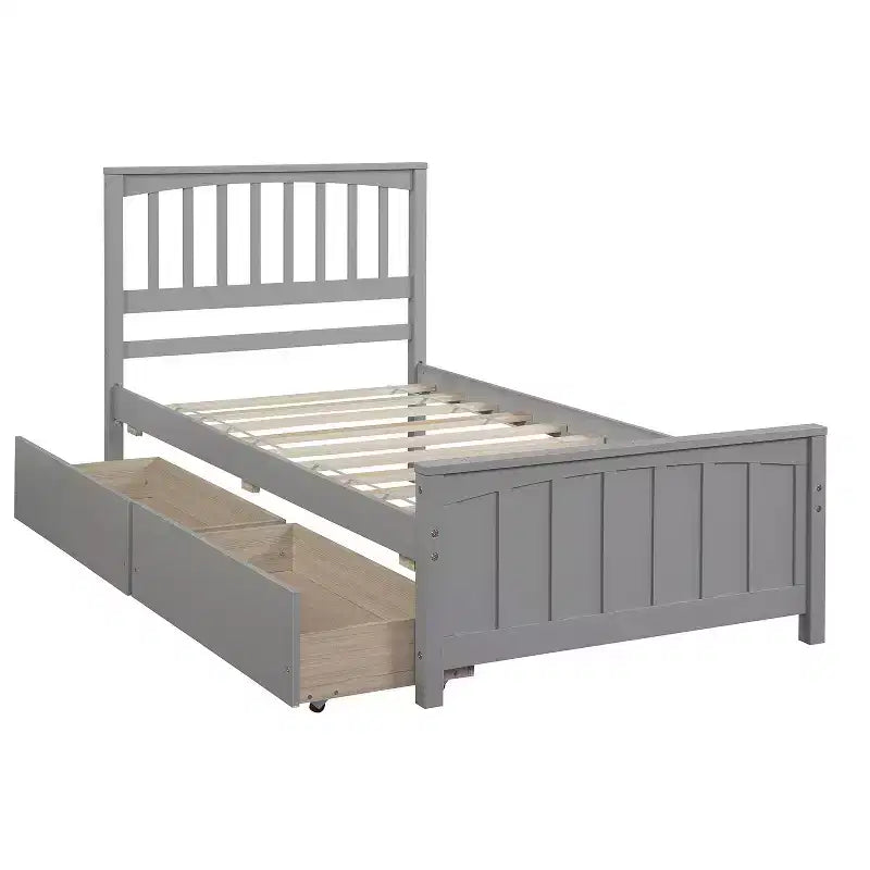 Letto a piattaforma singolo grigio/bianco con 2 cassetti portaoggetti, per 1 persona