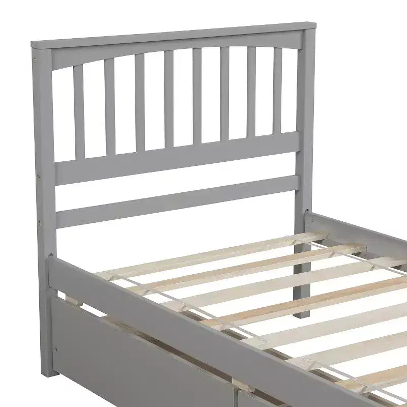 Letto a piattaforma singolo grigio/bianco con 2 cassetti portaoggetti, per 1 persona
