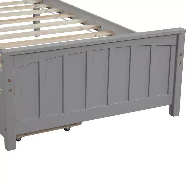 Letto a piattaforma singolo grigio/bianco con 2 cassetti portaoggetti, per 1 persona