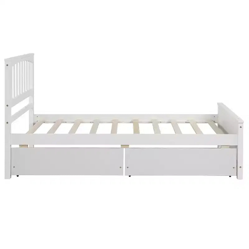 Letto a piattaforma singolo grigio/bianco con 2 cassetti portaoggetti, per 1 persona