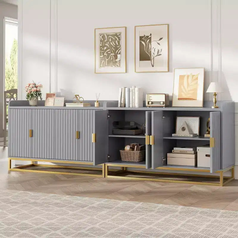 Credenza a 4 ante nera / grigia / verde grigio opaco / bianca