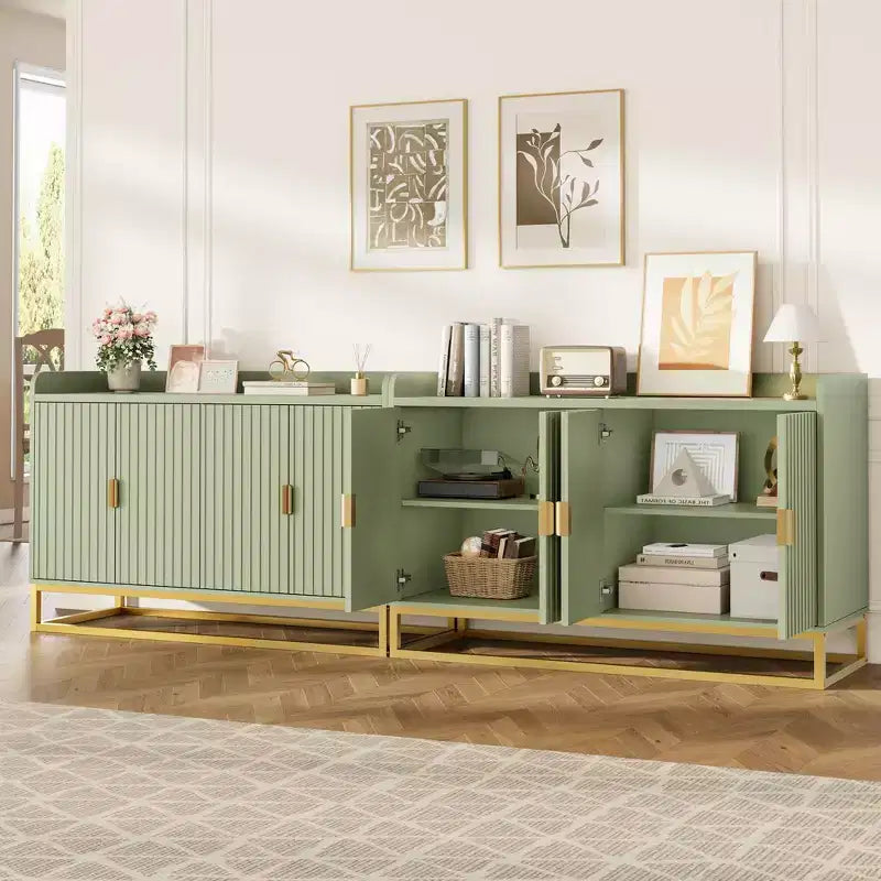 Credenza a 4 ante nera / grigia / verde grigio opaco / bianca