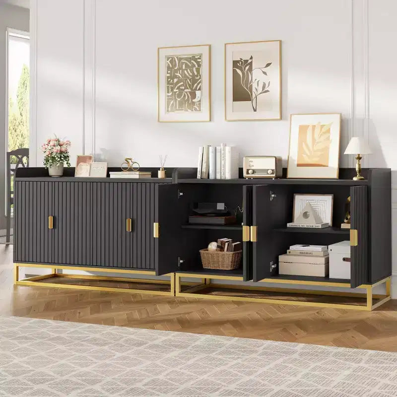 Credenza a 4 ante nera / grigia / verde grigio opaco / bianca