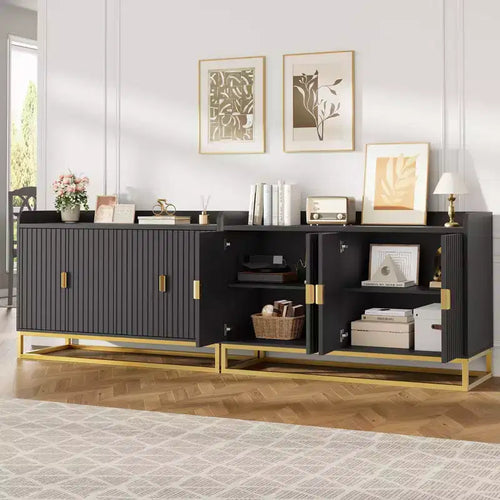 Credenza a 4 ante nera / grigia / verde grigio opaco / bianca