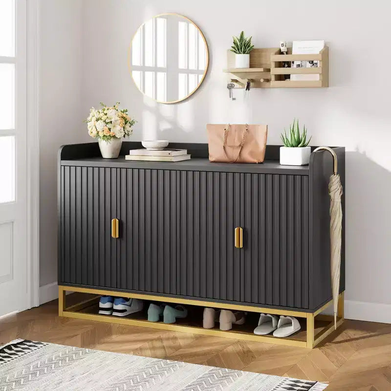 Credenza a 4 ante nera / grigia / verde grigio opaco / bianca