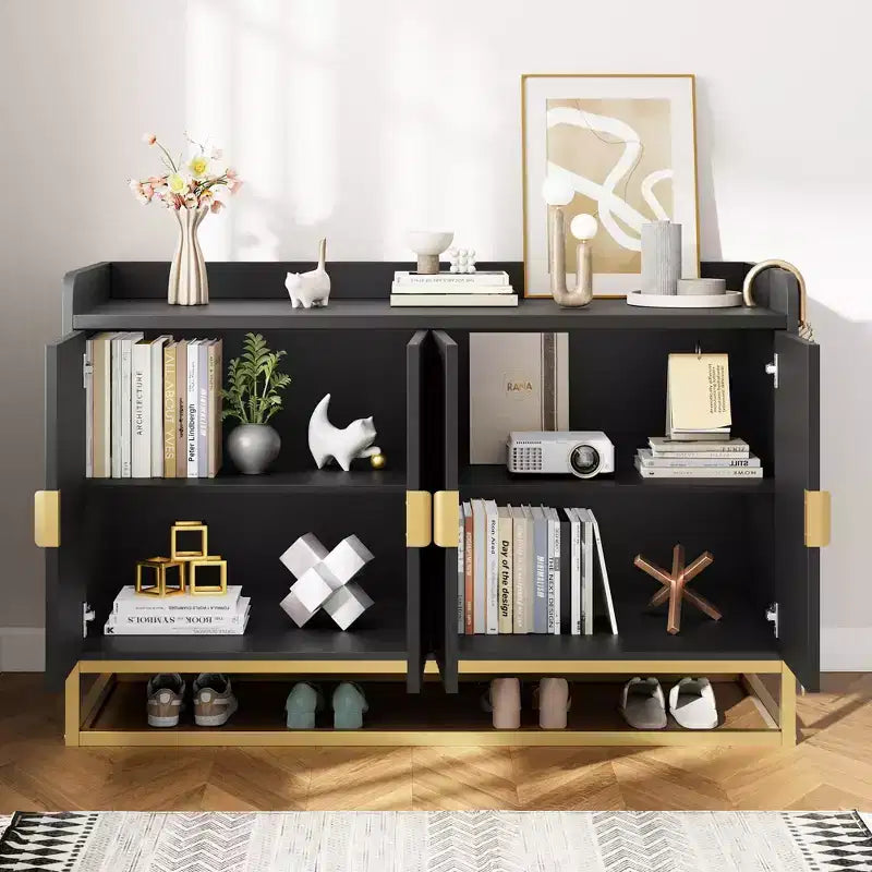 Credenza a 4 ante nera / grigia / verde grigio opaco / bianca
