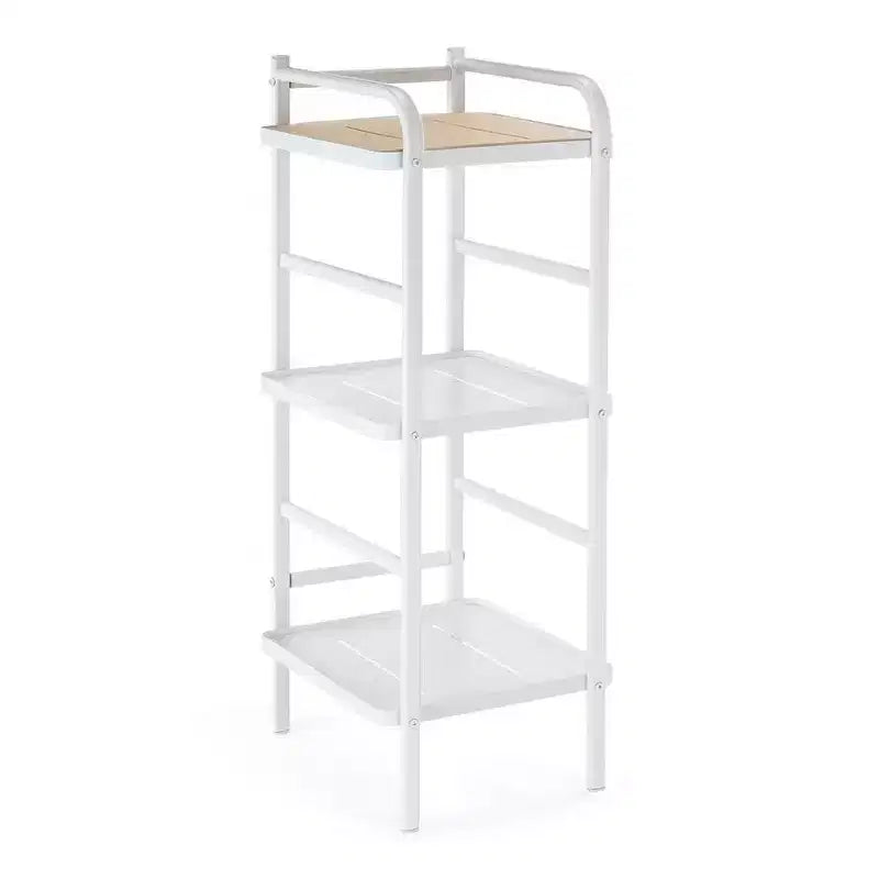 Home Zone Living 3-Tier Freestanding Storage Organizer with Bamboo Accent and Steel Frame, Vertical Space-Saving Shelf, White