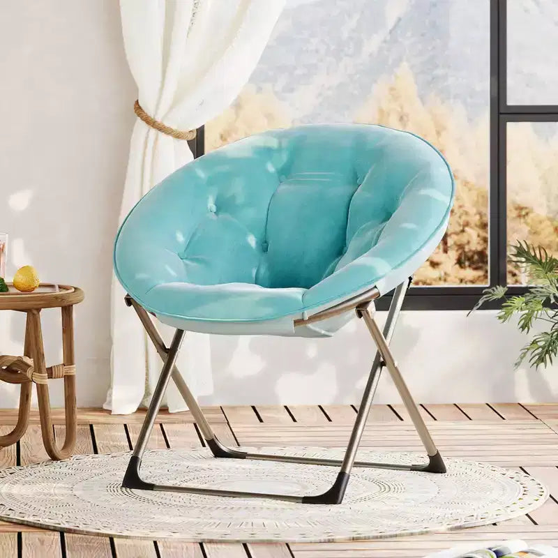Sedia a disco in pelliccia sintetica, poltrona pieghevole per 1, struttura in metallo, colori assortiti