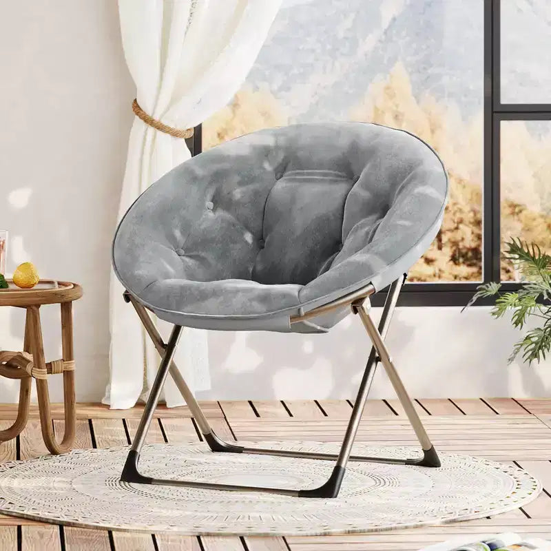 Sedia a disco in pelliccia sintetica, poltrona pieghevole per 1, struttura in metallo, colori assortiti