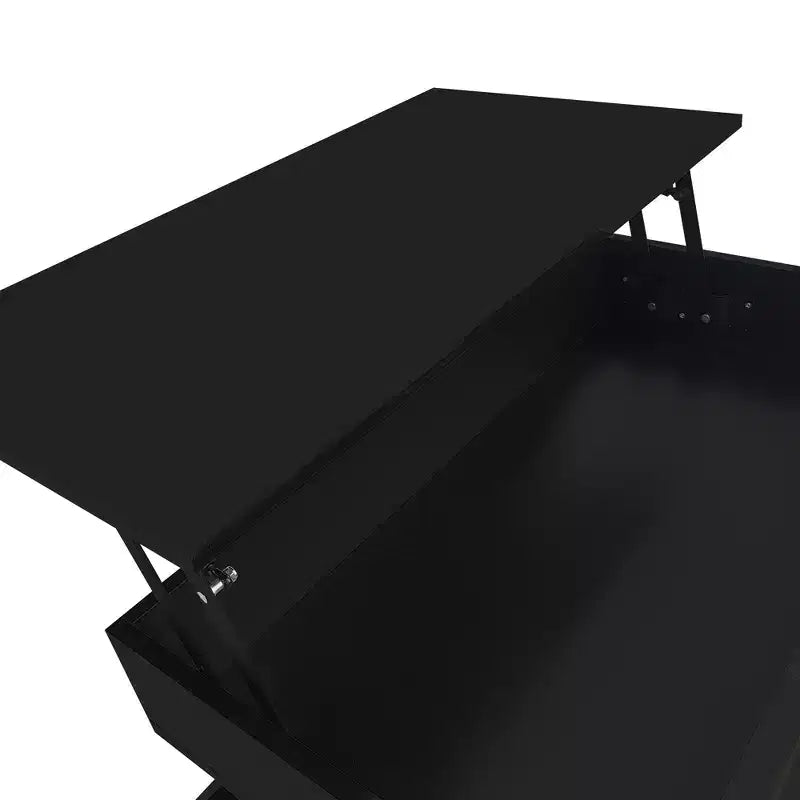 Tavolino da caffè quadrato con piano sollevabile, luci a LED, cassetti e vano portaoggetti nascosto, bianco e nero, per 1