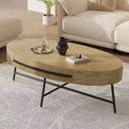 Tavolino da Caffè Ovale Giallo in Legno con Cassetto, Stile Mid-Century, 120 cm