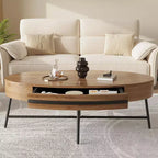Tavolino da Caffè Ovale Giallo in Legno con Cassetto, Stile Mid-Century, 120 cm
