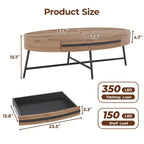 Tavolino da Caffè Ovale Giallo in Legno con Cassetto, Stile Mid-Century, 120 cm