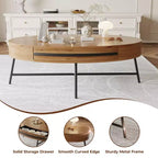 Tavolino da Caffè Ovale Giallo in Legno con Cassetto, Stile Mid-Century, 120 cm