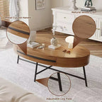 Tavolino da Caffè Ovale Giallo in Legno con Cassetto, Stile Mid-Century, 120 cm