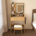 GDFStudio Saria Modern Vanity Table with LED-Illuminated Mirror, Storage Space and Stool