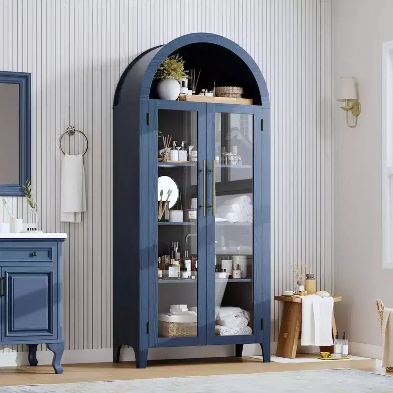 Pensile ad arco per dispensa con ante in vetro, 5 ripiani, nero/blu/noce/bianco, singolo