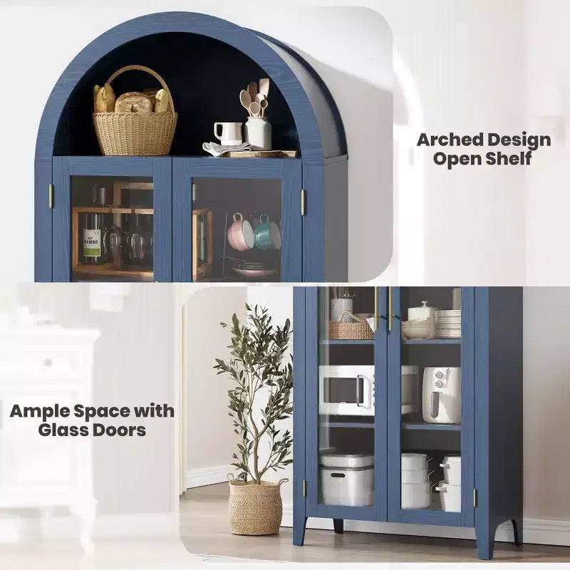 Pensile ad arco per dispensa con ante in vetro, 5 ripiani, nero/blu/noce/bianco, singolo