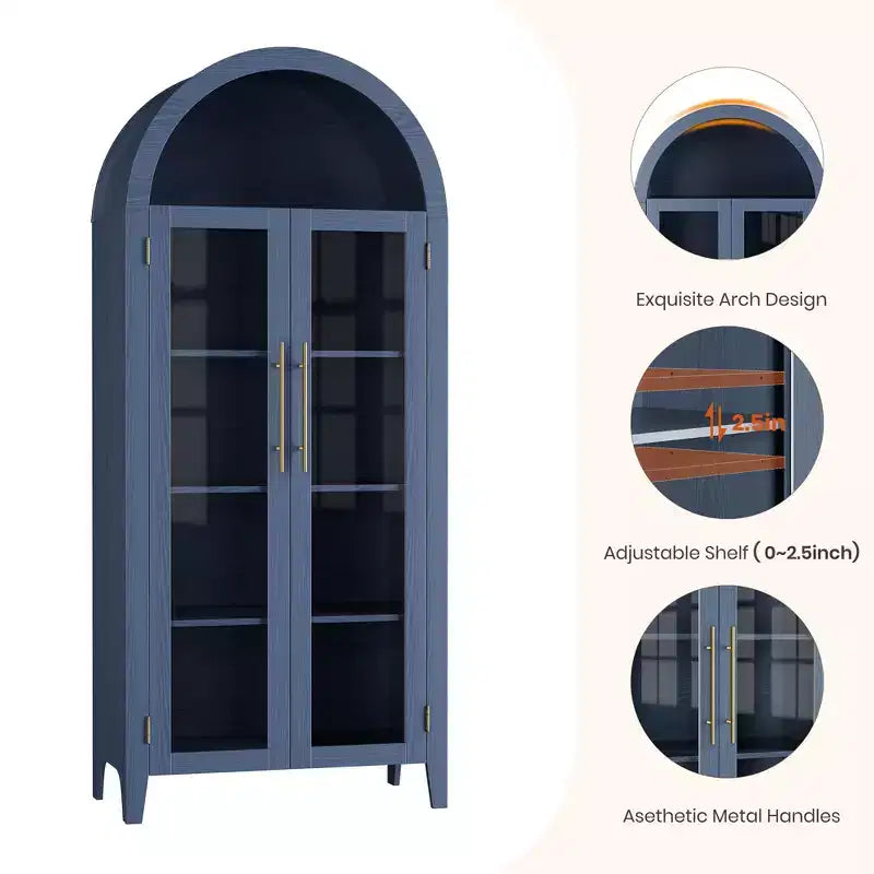 Pensile ad arco per dispensa con ante in vetro, 5 ripiani, nero/blu/noce/bianco, singolo