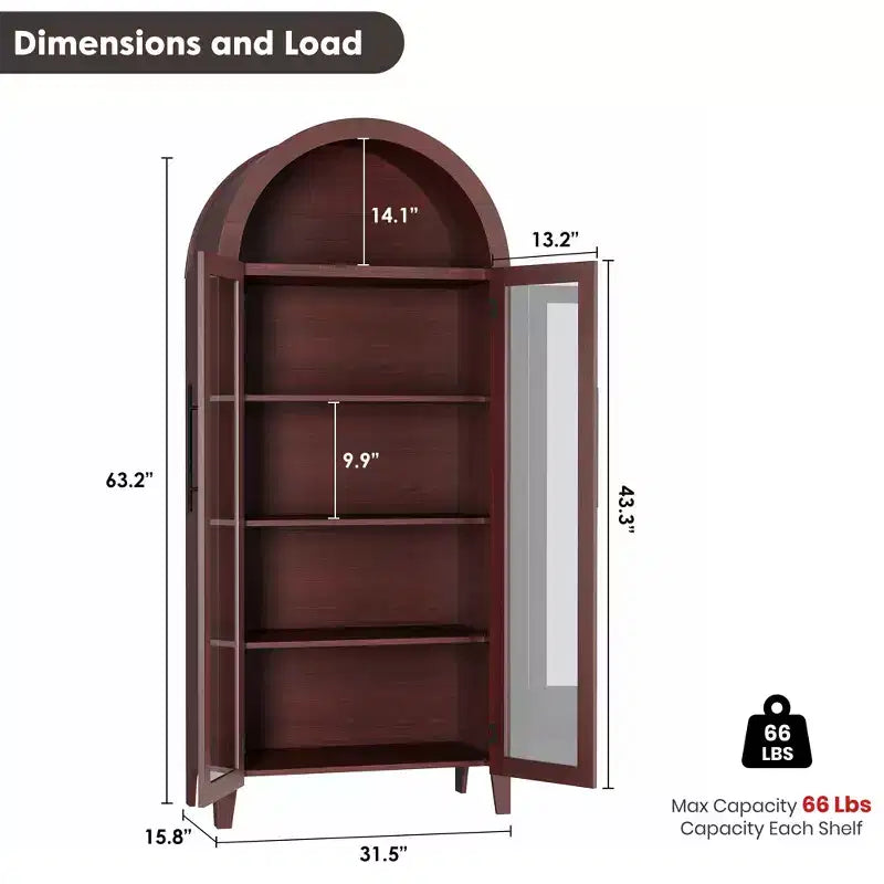 Pensile ad arco per dispensa con ante in vetro, 5 ripiani, nero/blu/noce/bianco, singolo