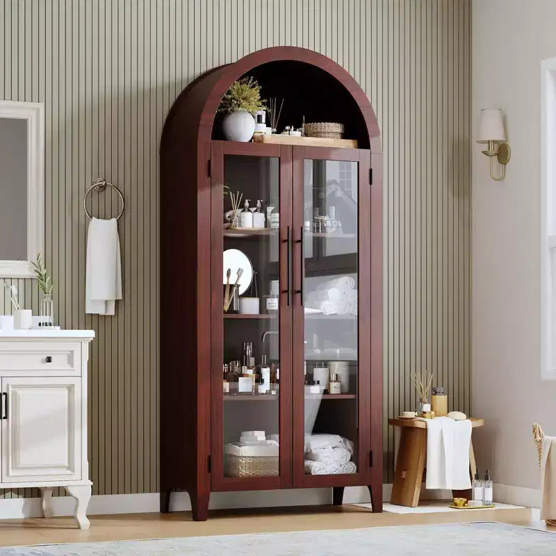 Pensile ad arco per dispensa con ante in vetro, 5 ripiani, nero/blu/noce/bianco, singolo