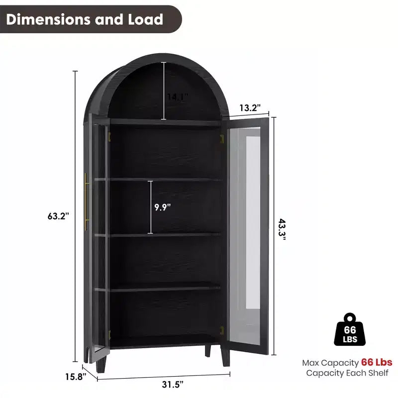 Pensile ad arco per dispensa con ante in vetro, 5 ripiani, nero/blu/noce/bianco, singolo