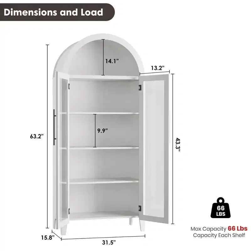 Pensile ad arco per dispensa con ante in vetro, 5 ripiani, nero/blu/noce/bianco, singolo