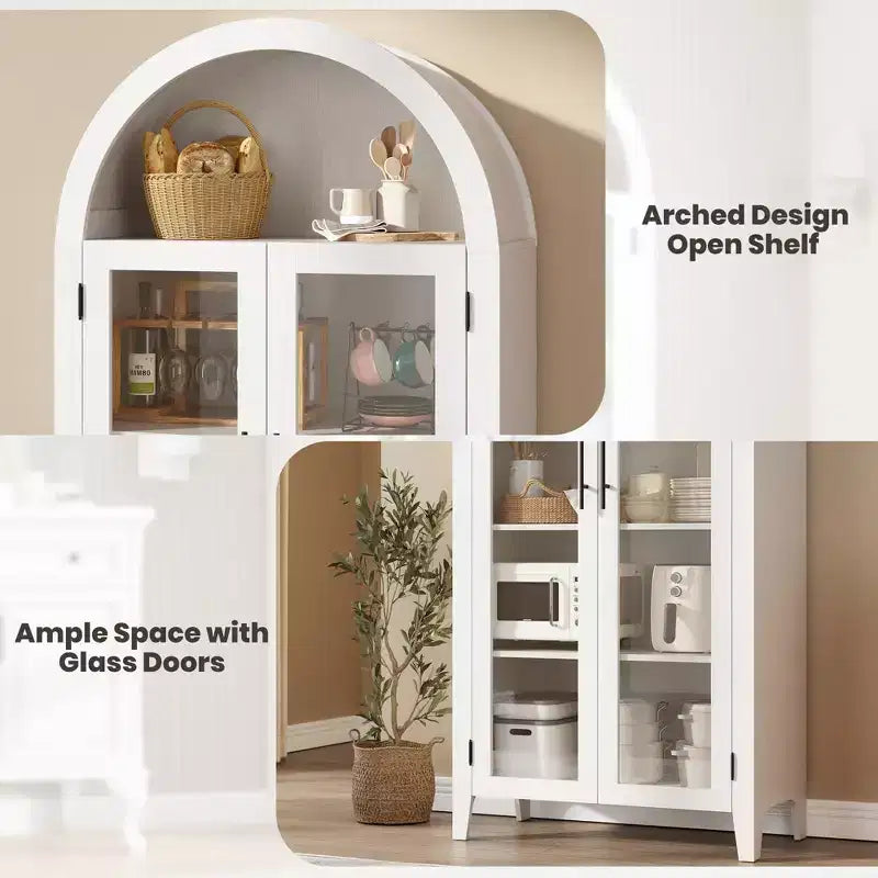Pensile ad arco per dispensa con ante in vetro, 5 ripiani, nero/blu/noce/bianco, singolo