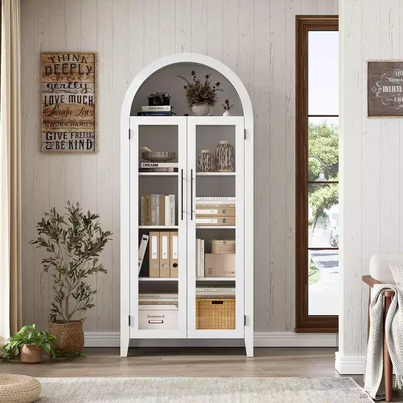 Pensile ad arco per dispensa con ante in vetro, 5 ripiani, nero/blu/noce/bianco, singolo