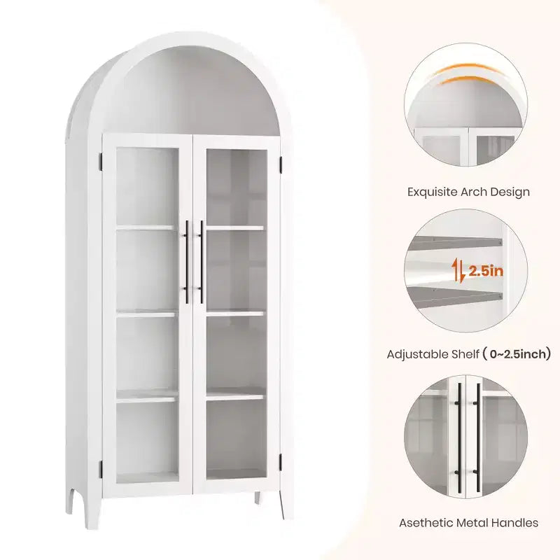 Pensile ad arco per dispensa con ante in vetro, 5 ripiani, nero/blu/noce/bianco, singolo
