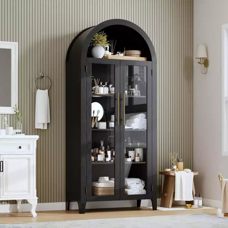 Pensile ad arco per dispensa con ante in vetro, 5 ripiani, nero/blu/noce/bianco, singolo