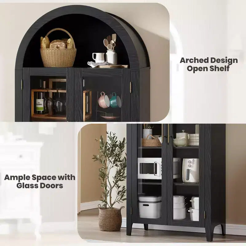 Pensile ad arco per dispensa con ante in vetro, 5 ripiani, nero/blu/noce/bianco, singolo