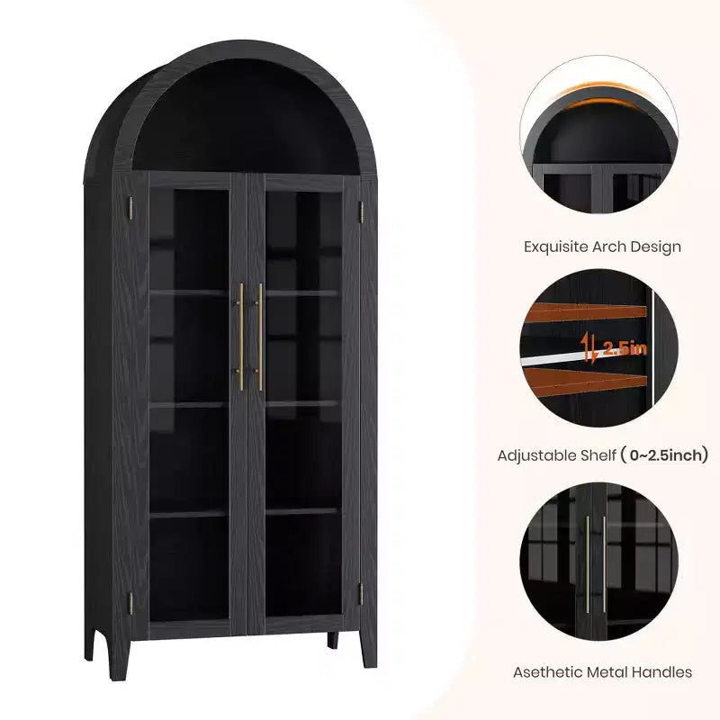 Pensile ad arco per dispensa con ante in vetro, 5 ripiani, nero/blu/noce/bianco, singolo