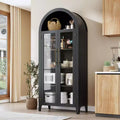 63.2 Arched Kitchen Pantry Storage Cabinet - Farmhouse 5 Tier Display Shelf with 2 Large Glass Doors, for Kitchen, Dining Room, Living Room