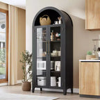 63.2 Arched Kitchen Pantry Storage Cabinet - Farmhouse 5 Tier Display Shelf with 2 Large Glass Doors, for Kitchen, Dining Room, Living Room