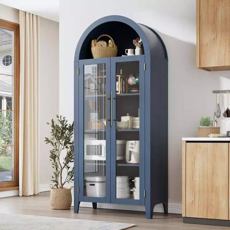 Pensile ad arco per dispensa con ante in vetro, 5 ripiani, nero/blu/noce/bianco, singolo
